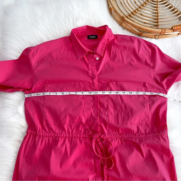 Emme Marella Dress Patch Pockets 3/4 Sleeves High Low Button Up Cinch Waist - Picture 7 of 10